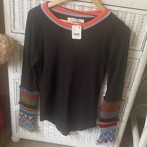 Free People thermal Colorful Patterned Black Top